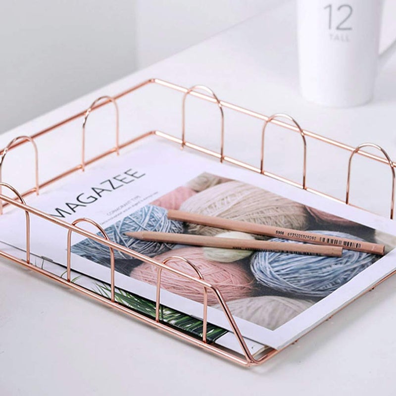Jolitac Rose Gold 4-Tier Stackable Paper Tray Desk Organizer, Workspace Decorative Stacking Rack Supplies Holder, Metal Letter Trays for File Documents in Home & Office (Rose Gold) - Image 5
